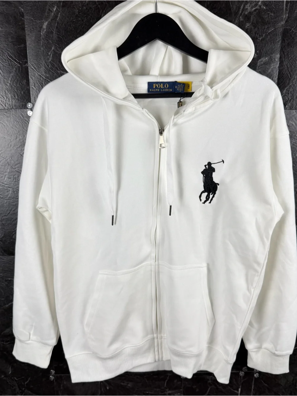 Polo Ralph Lauren White Knit Big Pony Fleece Zip Hoodie Medium